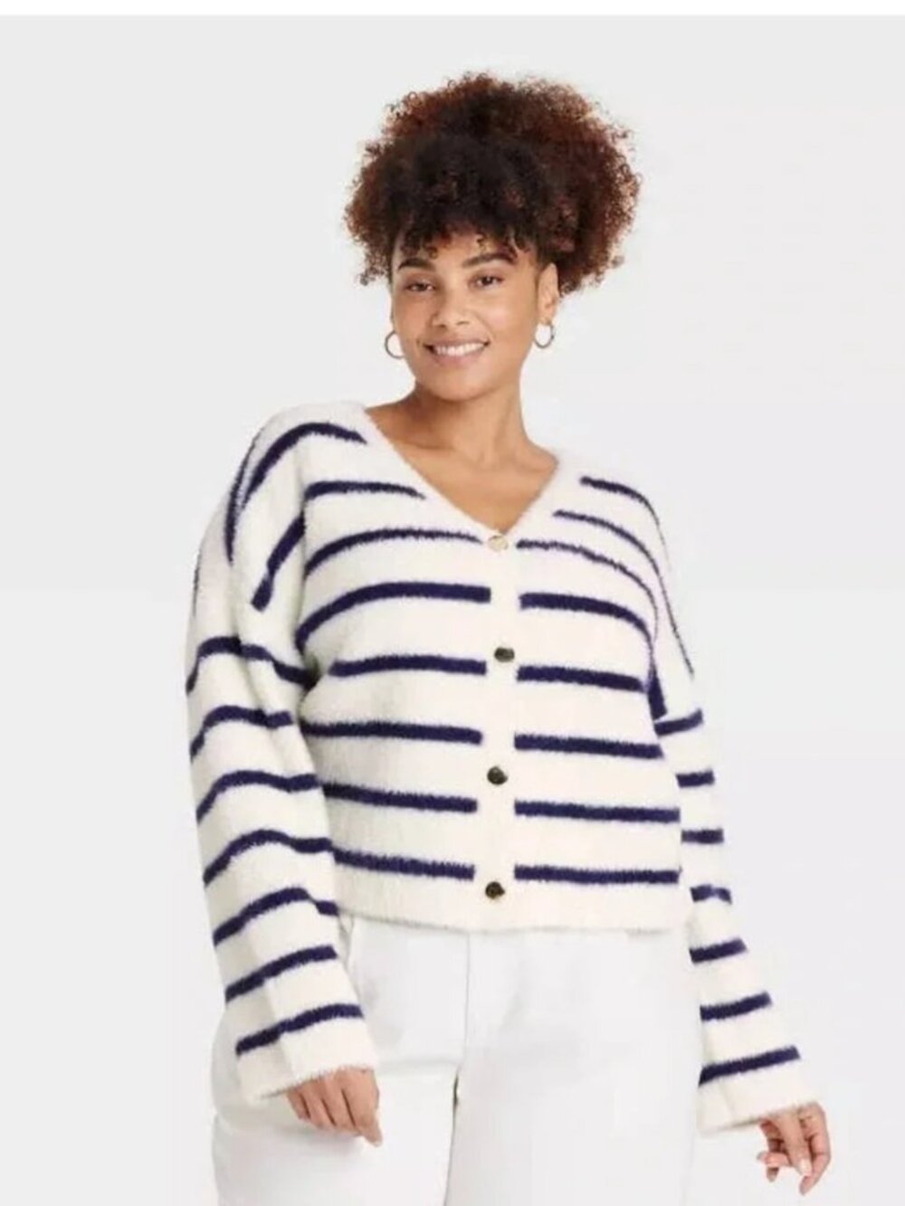 A New Day Fuzzy Party Navy and White Cardigan Size 1X